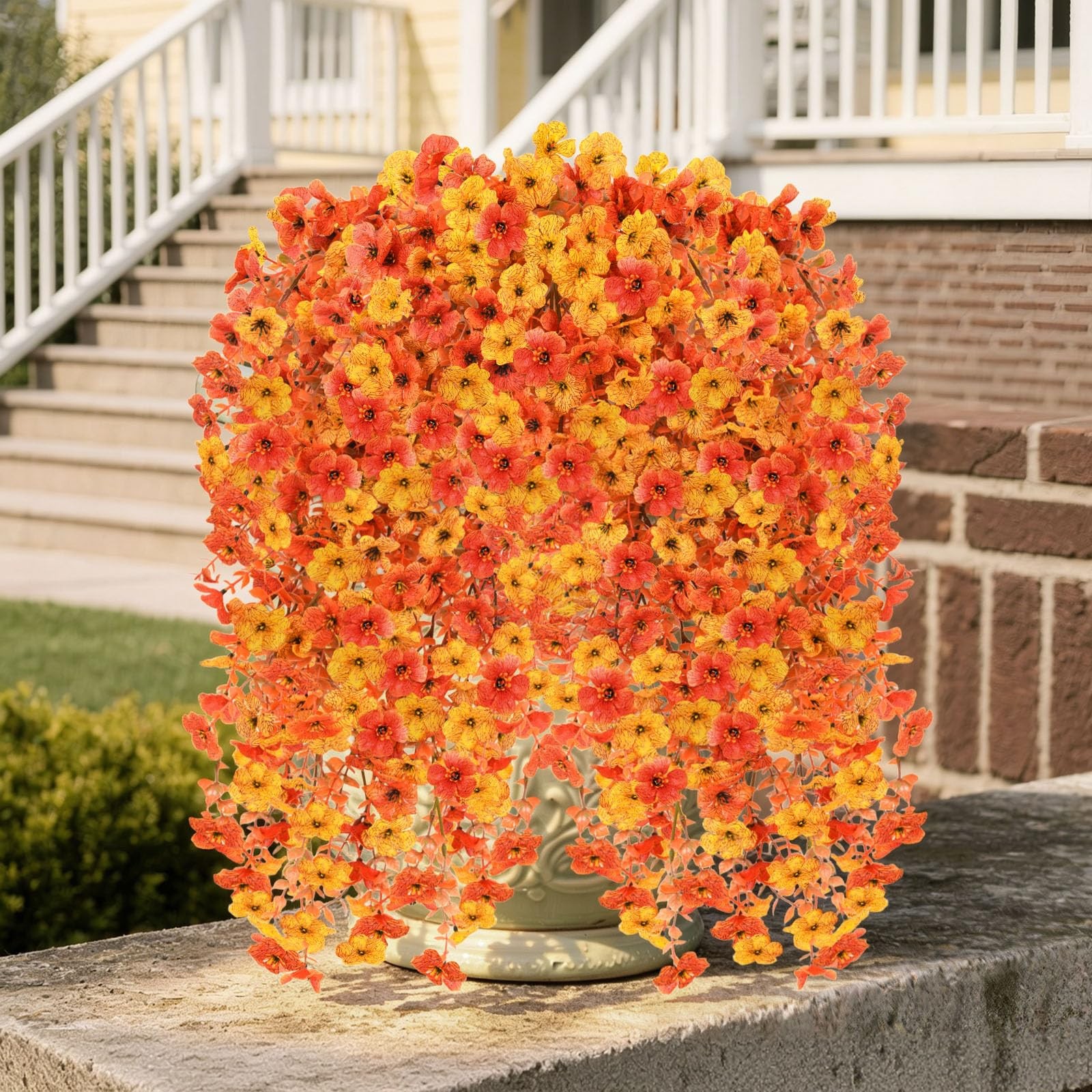 4Pcs Artificial Hanging Flowers UV Resistant Silk Faux Orange Yellow for Garden