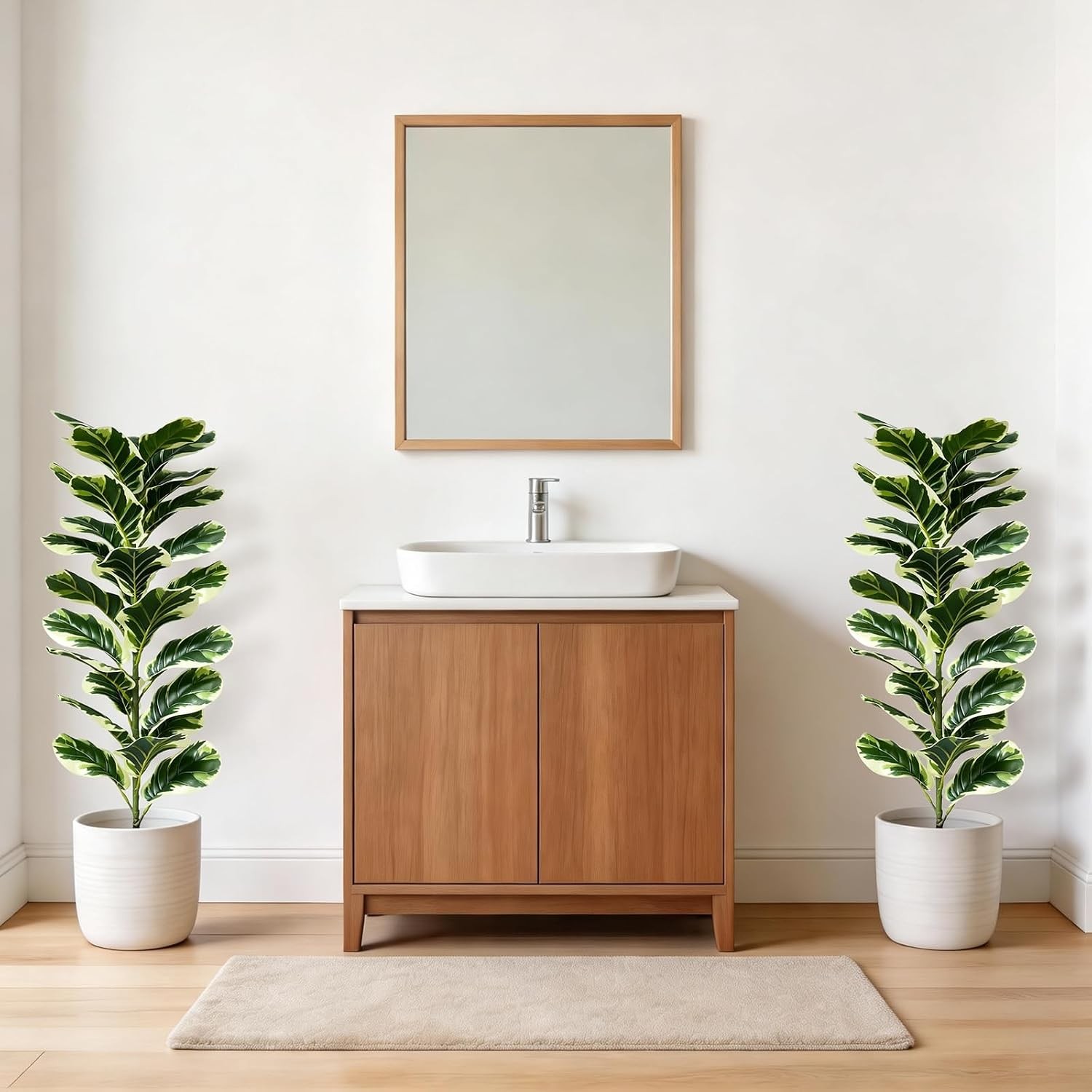 Set of 2 Fiddle Leaf Fig Tree 40” Fake Tree Plants Artificial Decor with Green