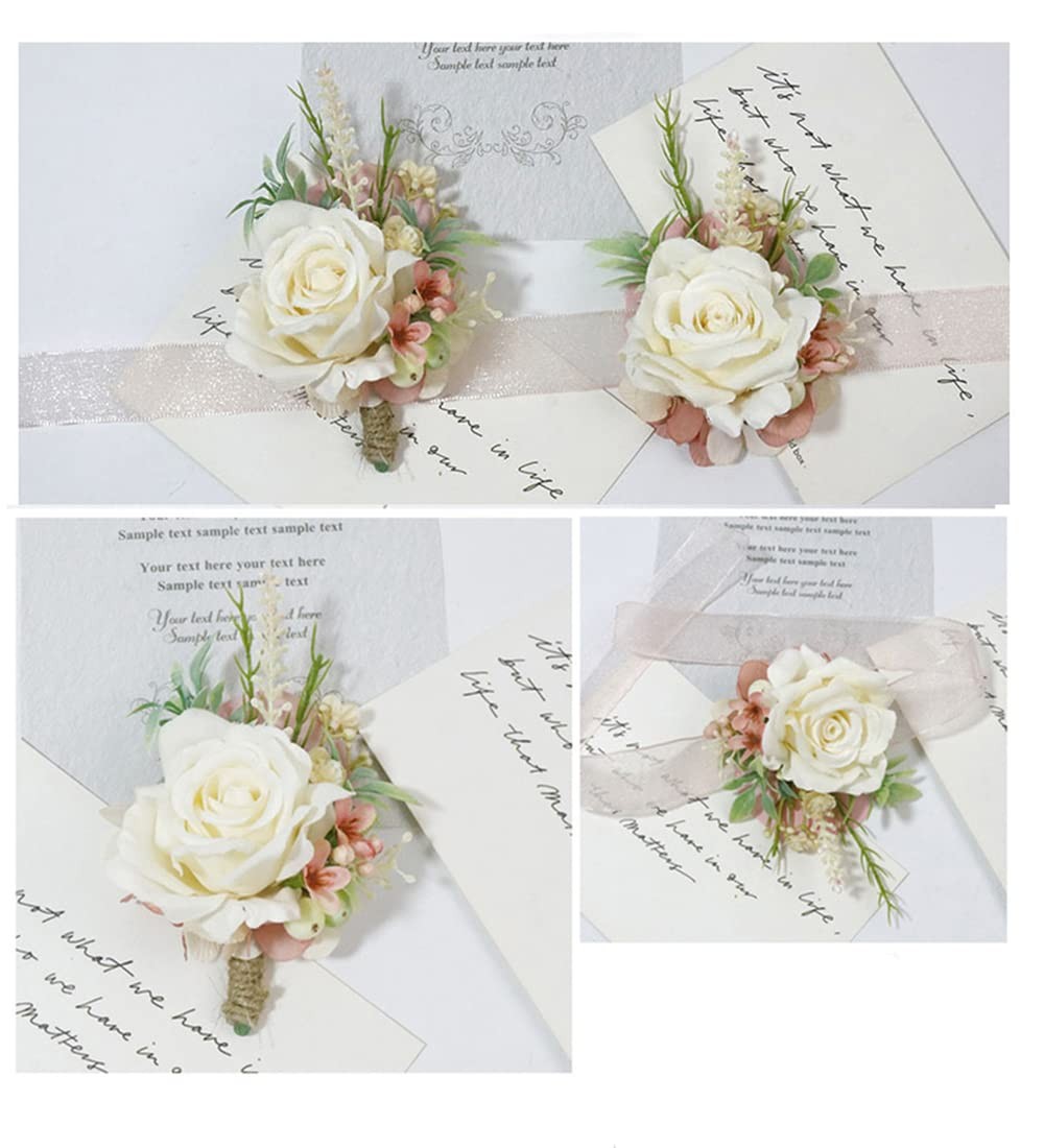 Wrist Corsage and Boutonniere Set Artificial Rose Flowers Accessories for Gro…