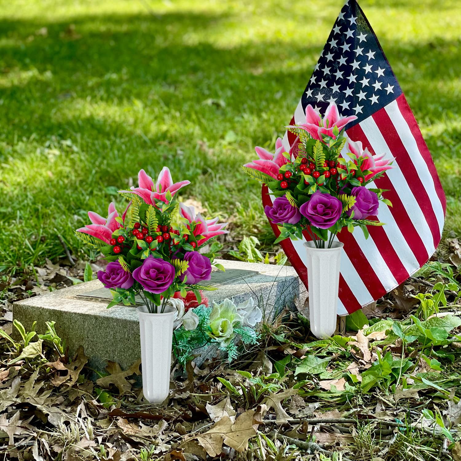 Artificial Cemetery Flower for Grave Set of 4 Artificial Flower Bouquet Memorial