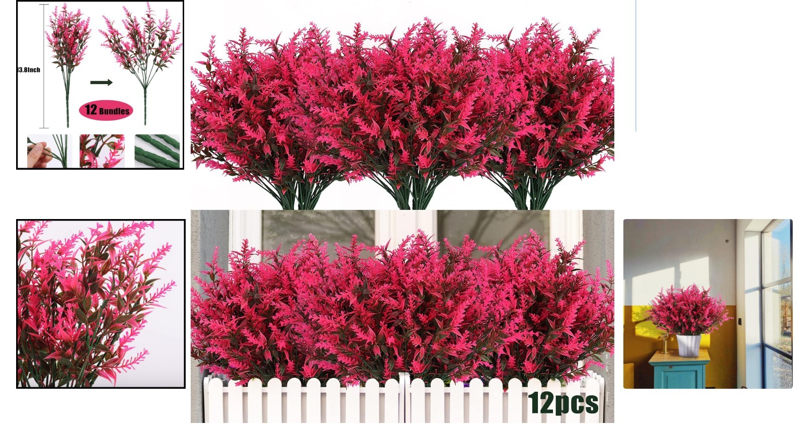 12 Artificial Spring Flowers – UV Protected Faux Greenery for Outdoor Beauty