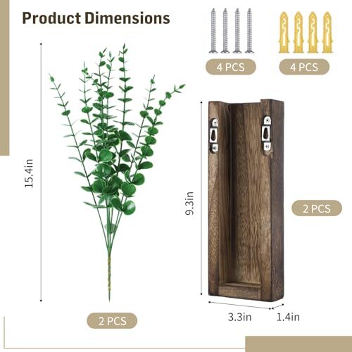 2 Pcs Wood Wall Planters,1.4”x3.3”x9.3”Farmhouse Wall Plant Pocket Vases