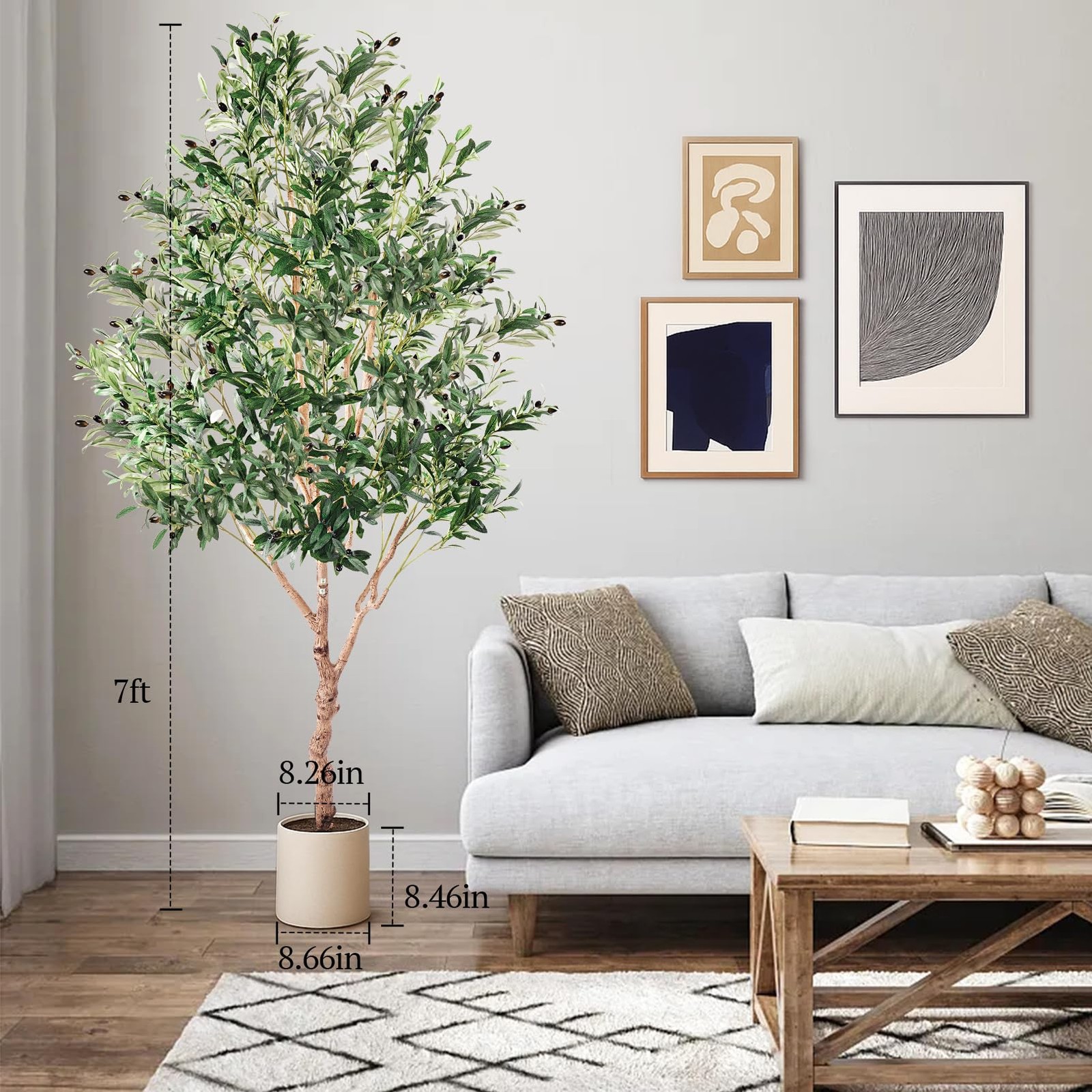7FT Large Olive Trees Artificial Indoor Upgraded Faux Wood Trunk White Planter