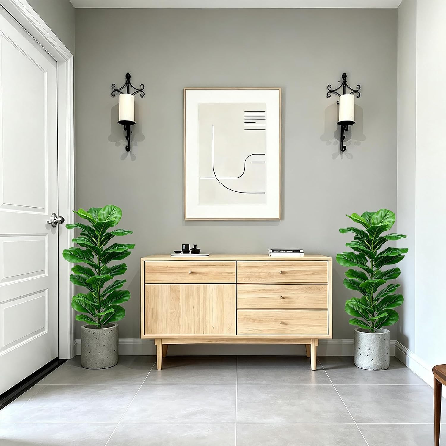 2 Pack Faux Fiddle Leaf Fig Trees, 40In Faux Trees Indoor Floor Plant, Fake Tree