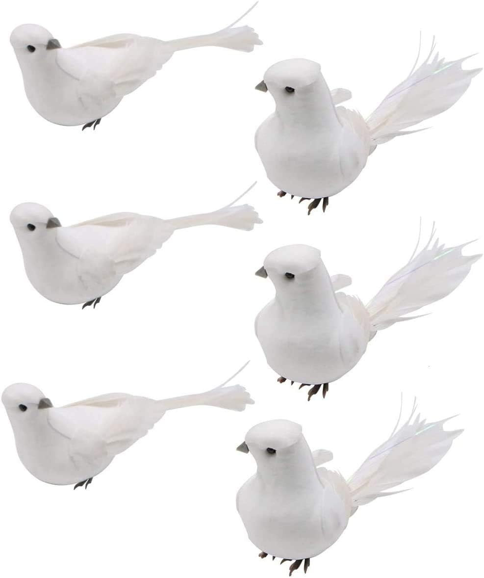 Artificial Birds, 12 Pcs Artificial White Doves Simulation Foam White Feathered