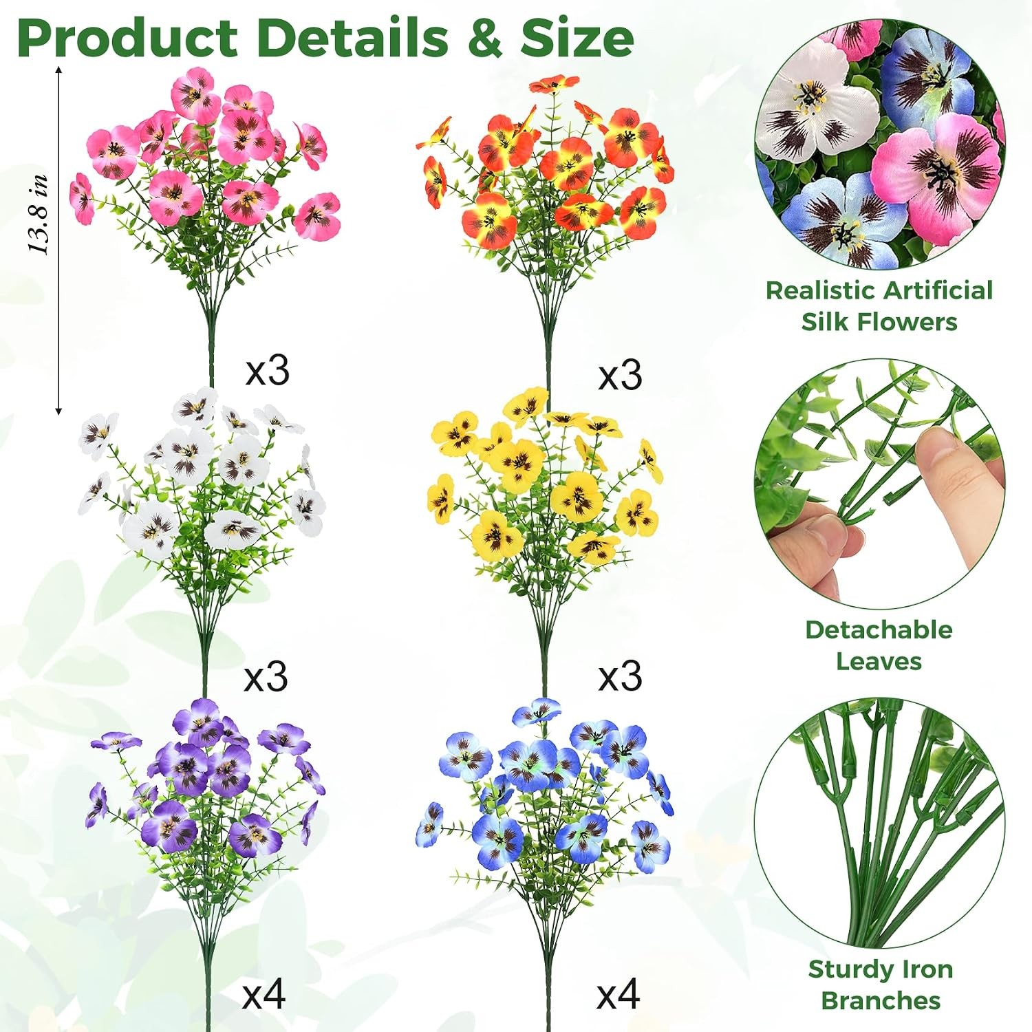 20 Bundles Artificial Pansy Flowers for Outdoors, Mixedcolor | Fake pansies silk