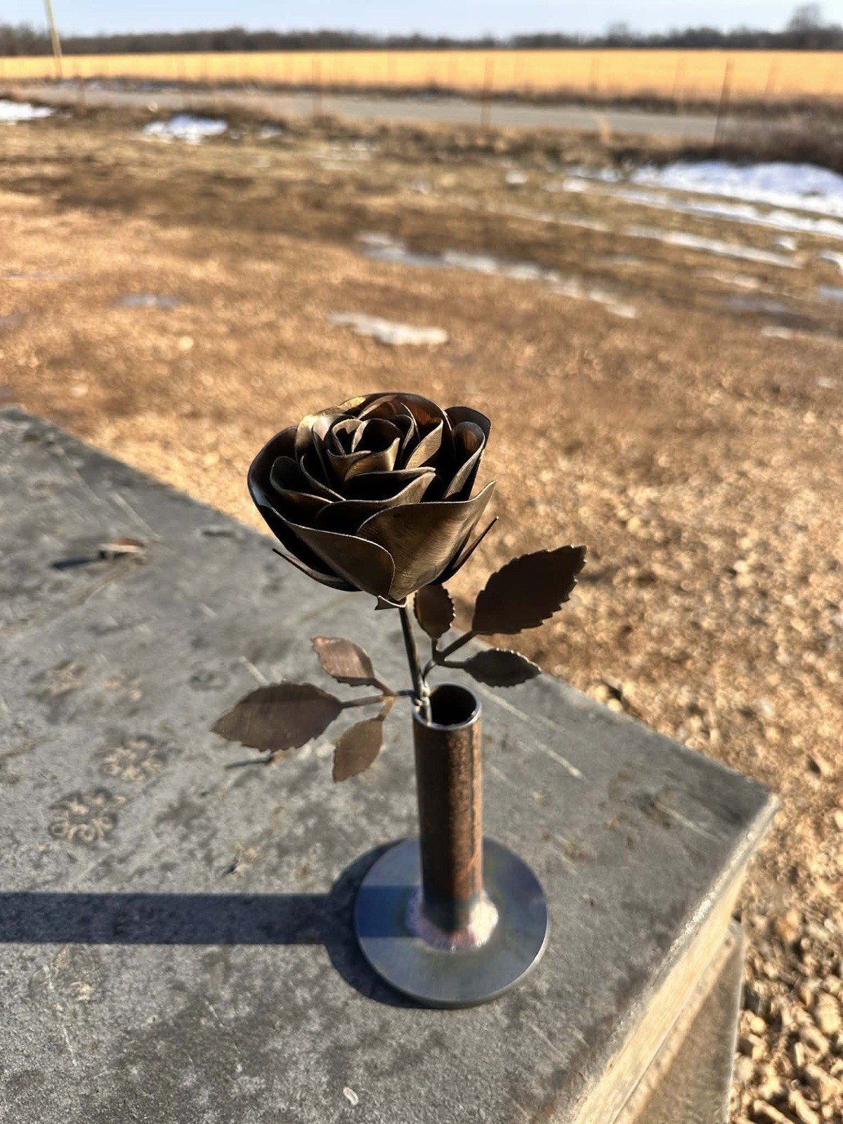 Handmade Iron Steel Metal Forever Rose Flower Welded Brutalist Anniversary