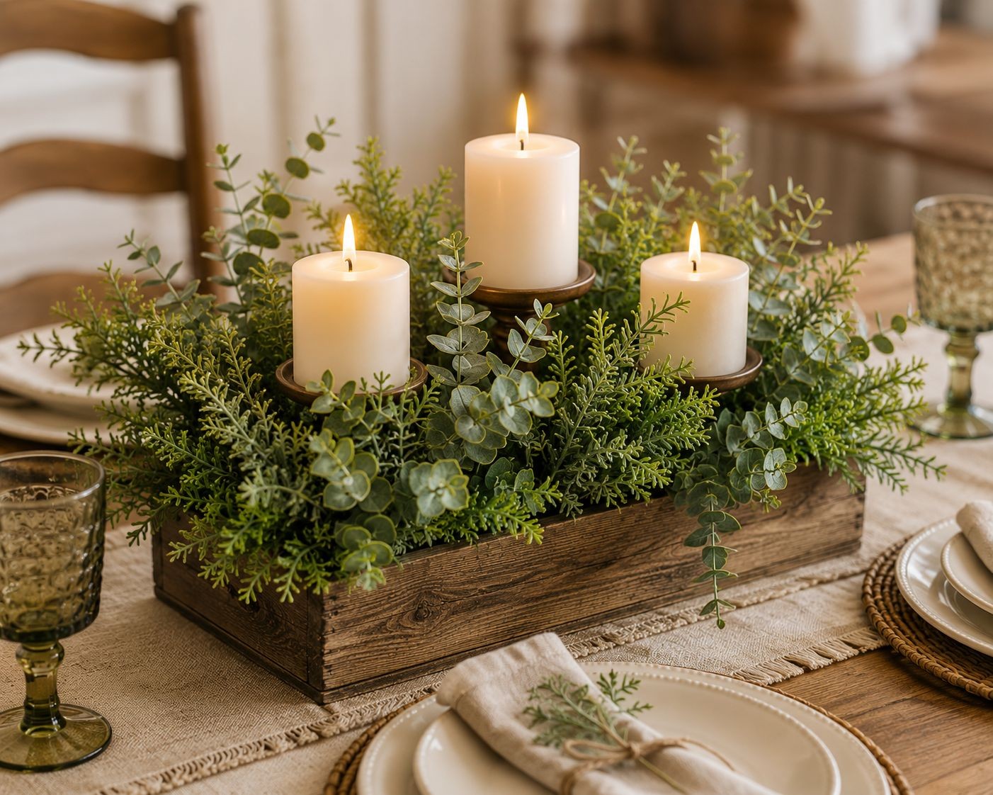 Set of 3 Faux Greenery Bushes Artificial Eucalyptus Rosemary Cedar Greenery Wedd