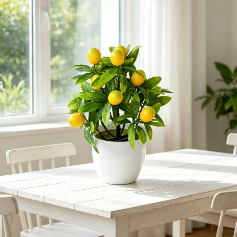Artificial Lemon Desktop Plant for Office Home Decoration Yellow 18cm Pot