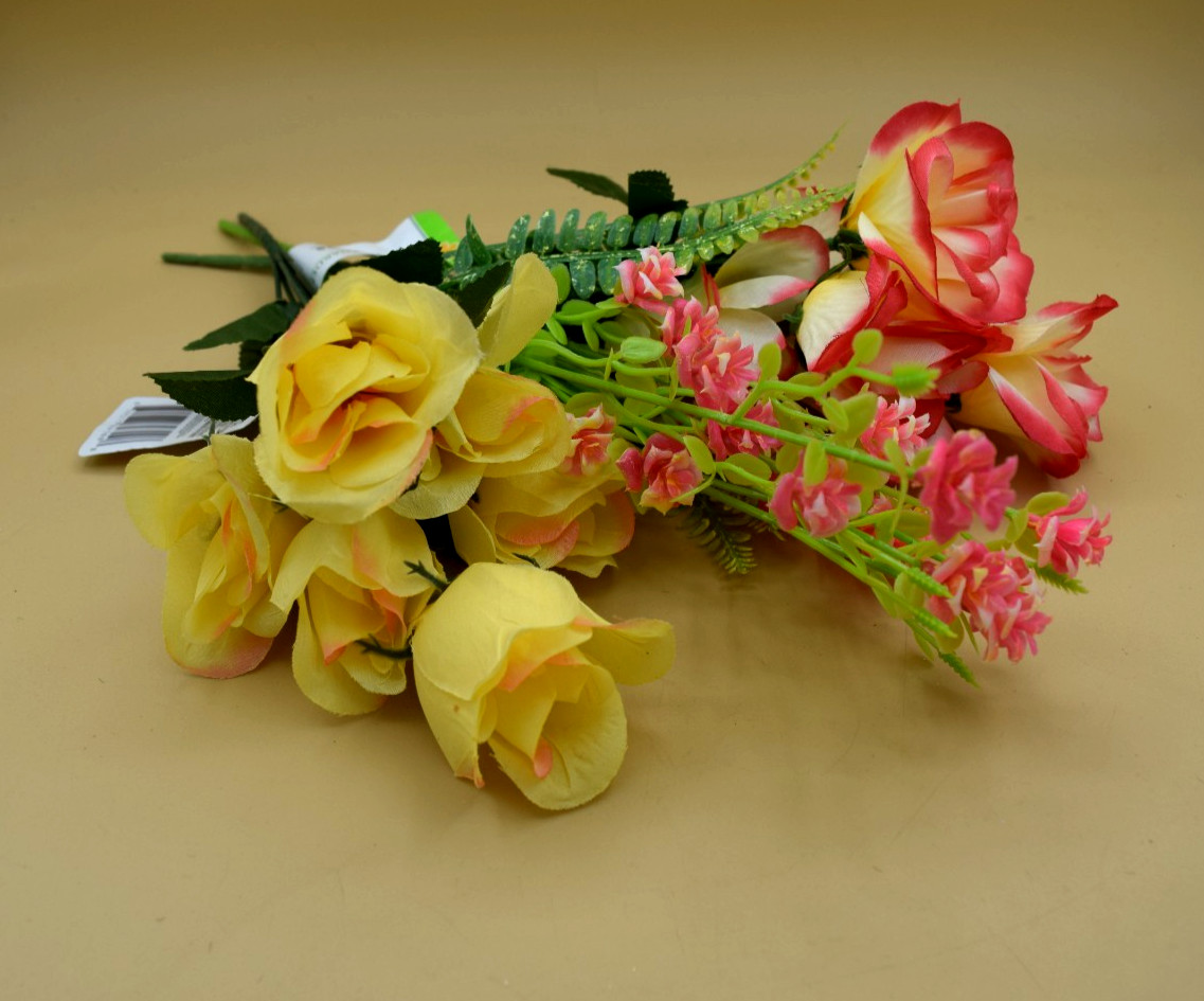 3 Artificial Faux Floral Tea Roses & Roses Stems For Crafts Floral Decor