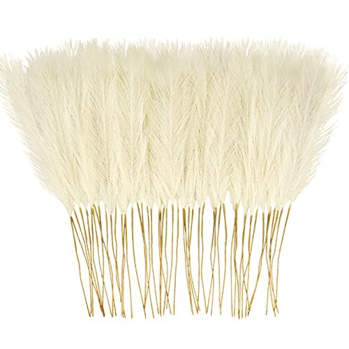 50PCS Faux Pampas Grass, 21.6″ Short Artificial Pompous Grass 50 PCS Beige