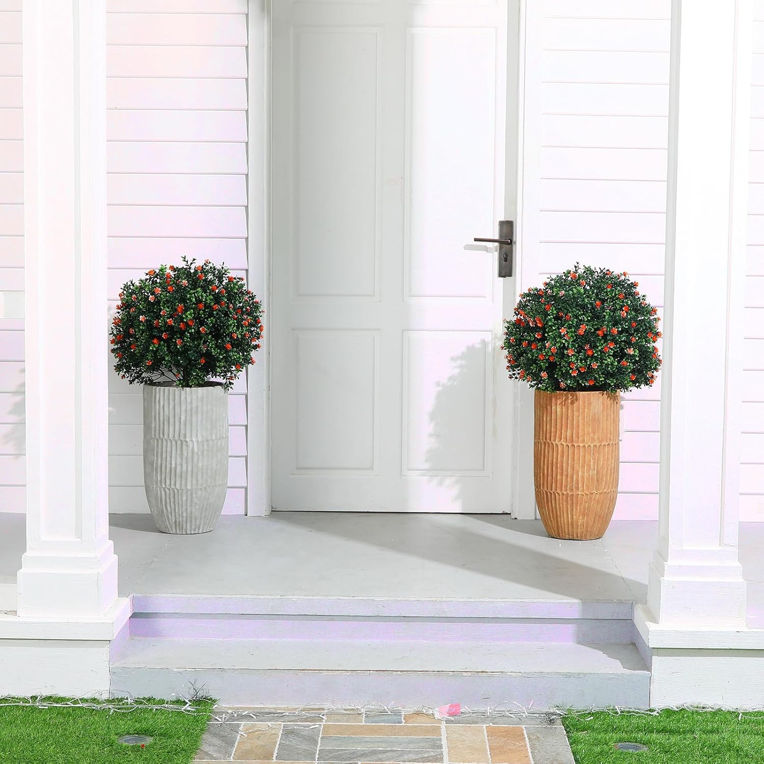 27″ Artificial Boxwood Topiary Ball Trees – UV Resistant Outdoor Decor (Set of 2
