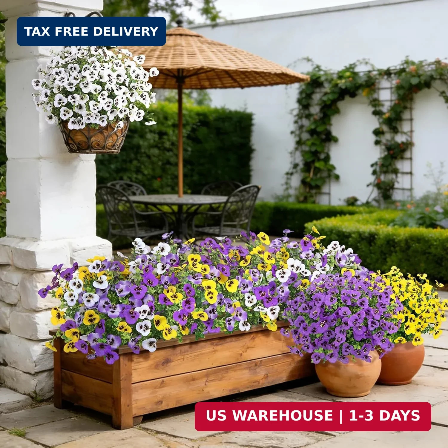Artificial Flowers for Outdoors Decorations, 16 Bundles UV Resistant Pansies Sil