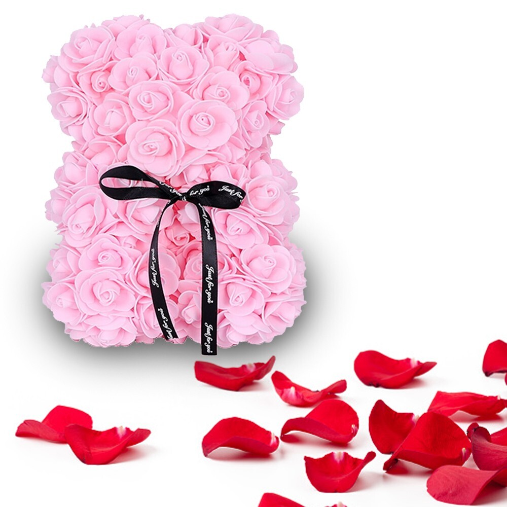 2023 Sakura Pink Rose Flower Teddy Bear – Gift Box (25cm) Valentines & Birthday