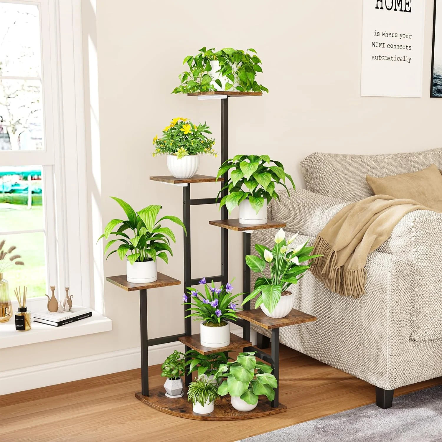 Corner Plant Stand Indoor with Grow Lights, 7 Tiered Plant Shelf Indoor, 43″ Cor