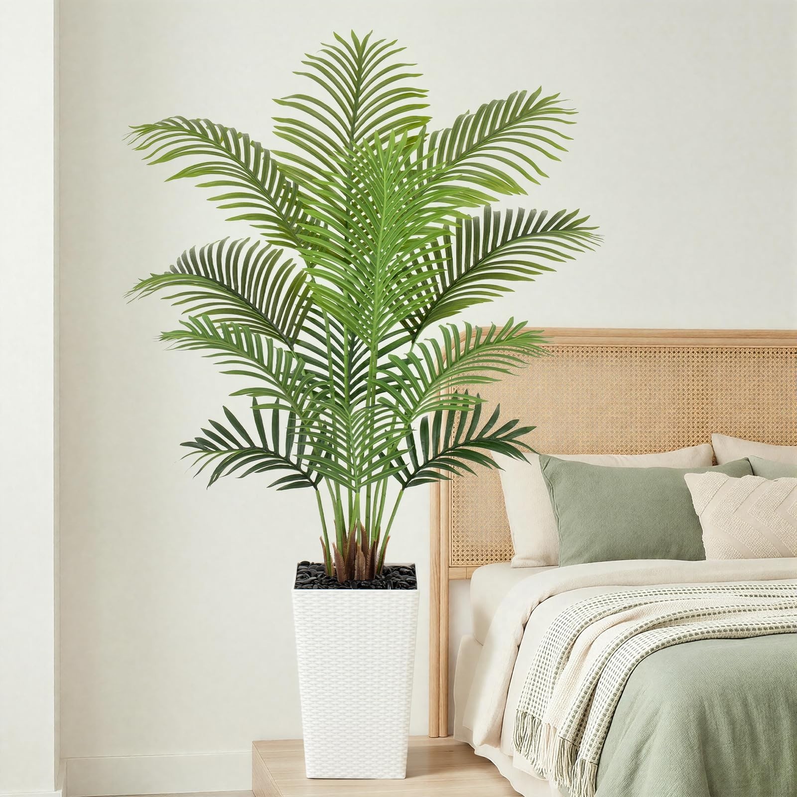 5ft Artificial Palm Tree with White Planter – Tall Fake Palm Tree Indoor Fake…