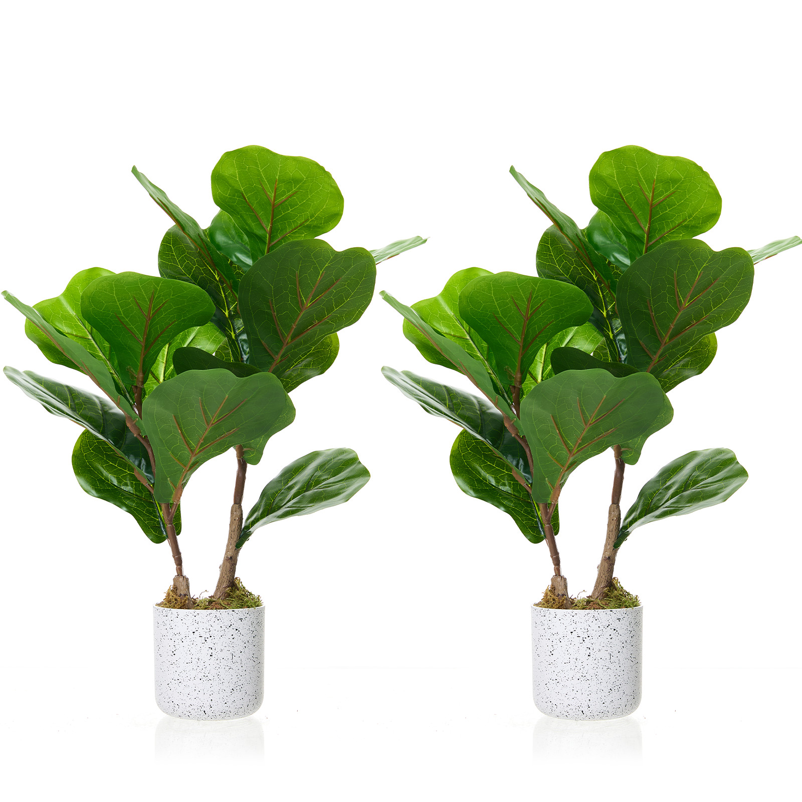 2Pack 15.7 In Artificial Plants Fake Fiddle Leaf Fig Lifelike Green Potted Plant