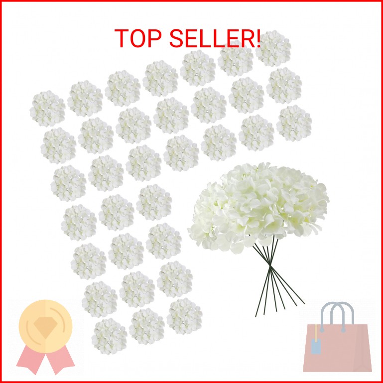 Cherica White Hydrangea Artificial Flowers Bulk, 30 Pcs Faux Hydrangea Flowers H