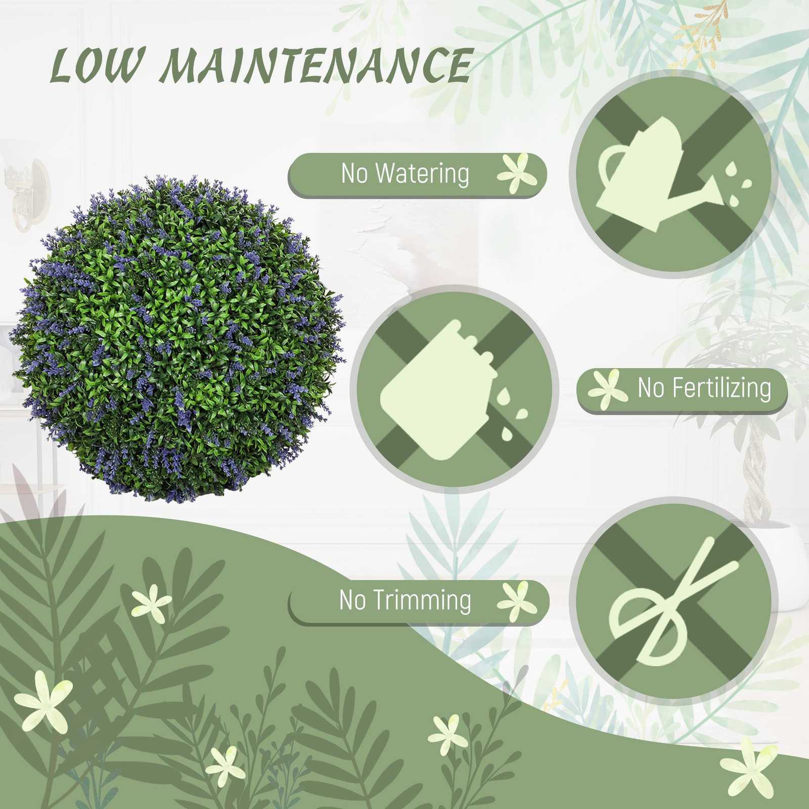 Set of 2 Artificial Plant Topiary Balls, 16.5 Inch UV-protected for Home Office