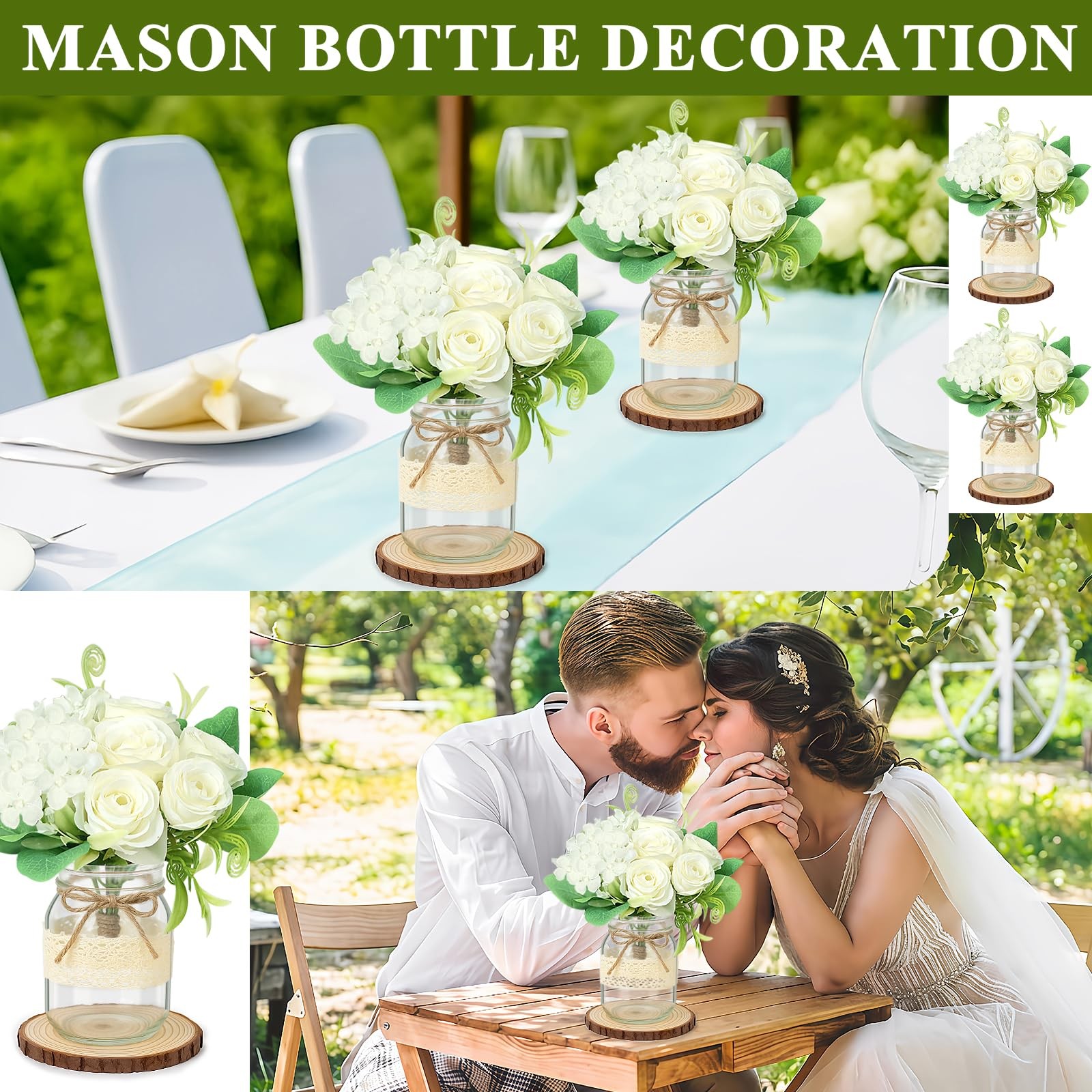 Set 10 Mason Jar Table Centerpiece – Wedding Centerpieces for Tables, Mason J…