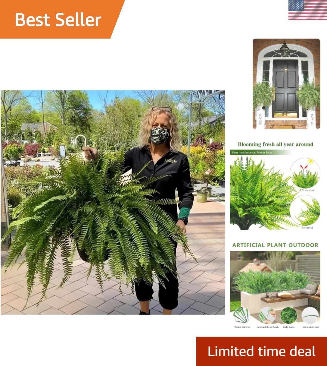 UV Resistant Lifelike Artificial Boston Fern – 2024 New Faux Boston Ferns Out…