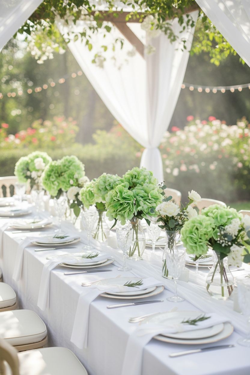 Light Green Hydrangea Stem Artificial Silk Flower Spring Wedding Decor