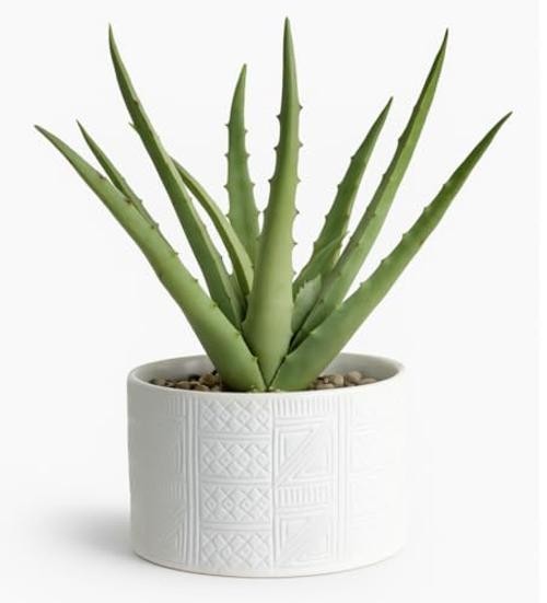 Artificial Plant in White Ceramic Pot | 10″ high sage Green Faux Agave Plant