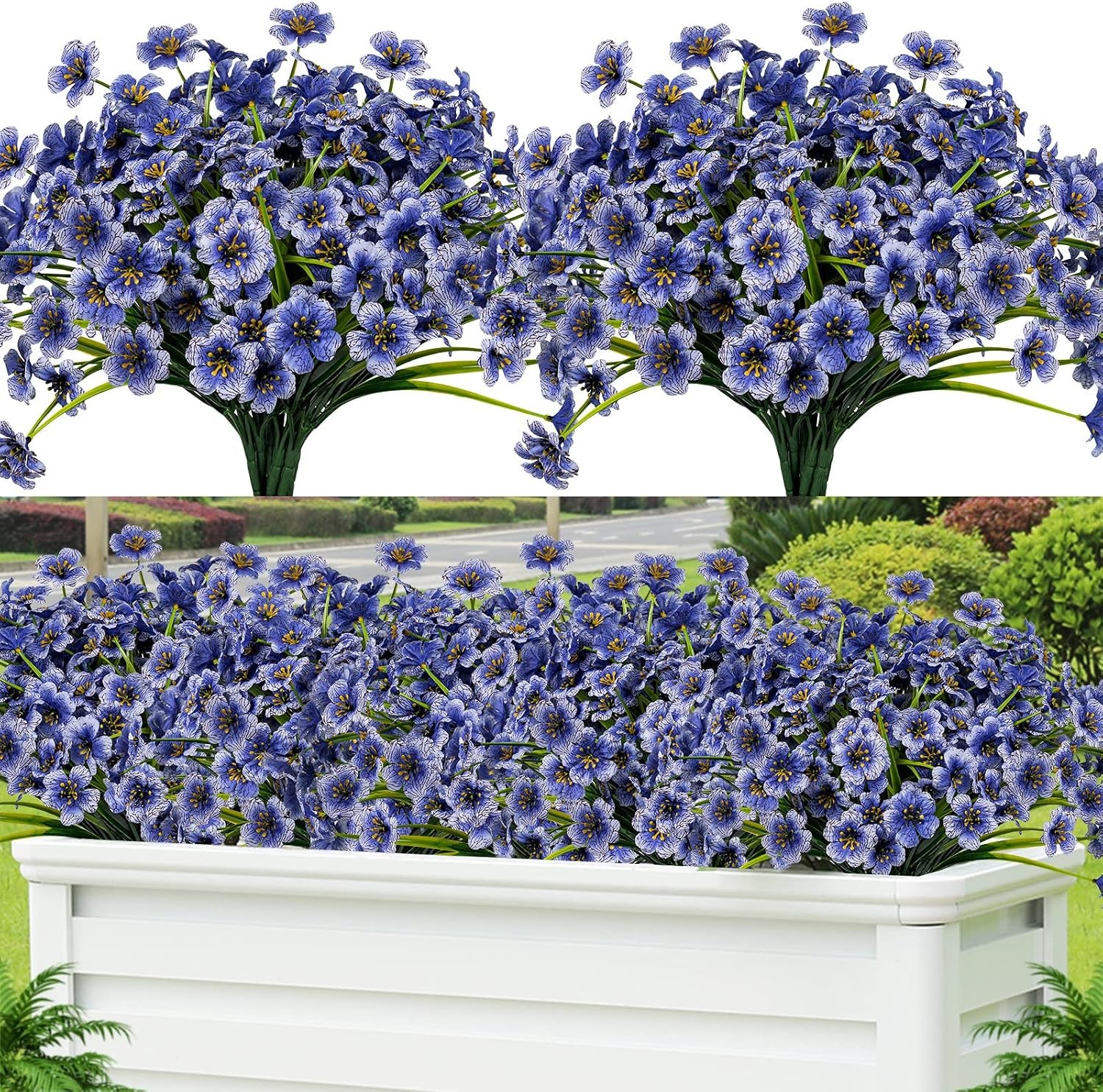 24 Pcs Artificial Flowers UV Resistant, Faux Plastic Shrubs Outdoor Decor