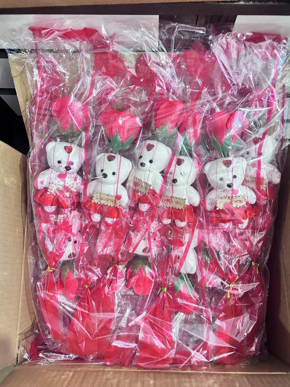 12pks Red Rose flower Teddy Bear I love you birthday party gift