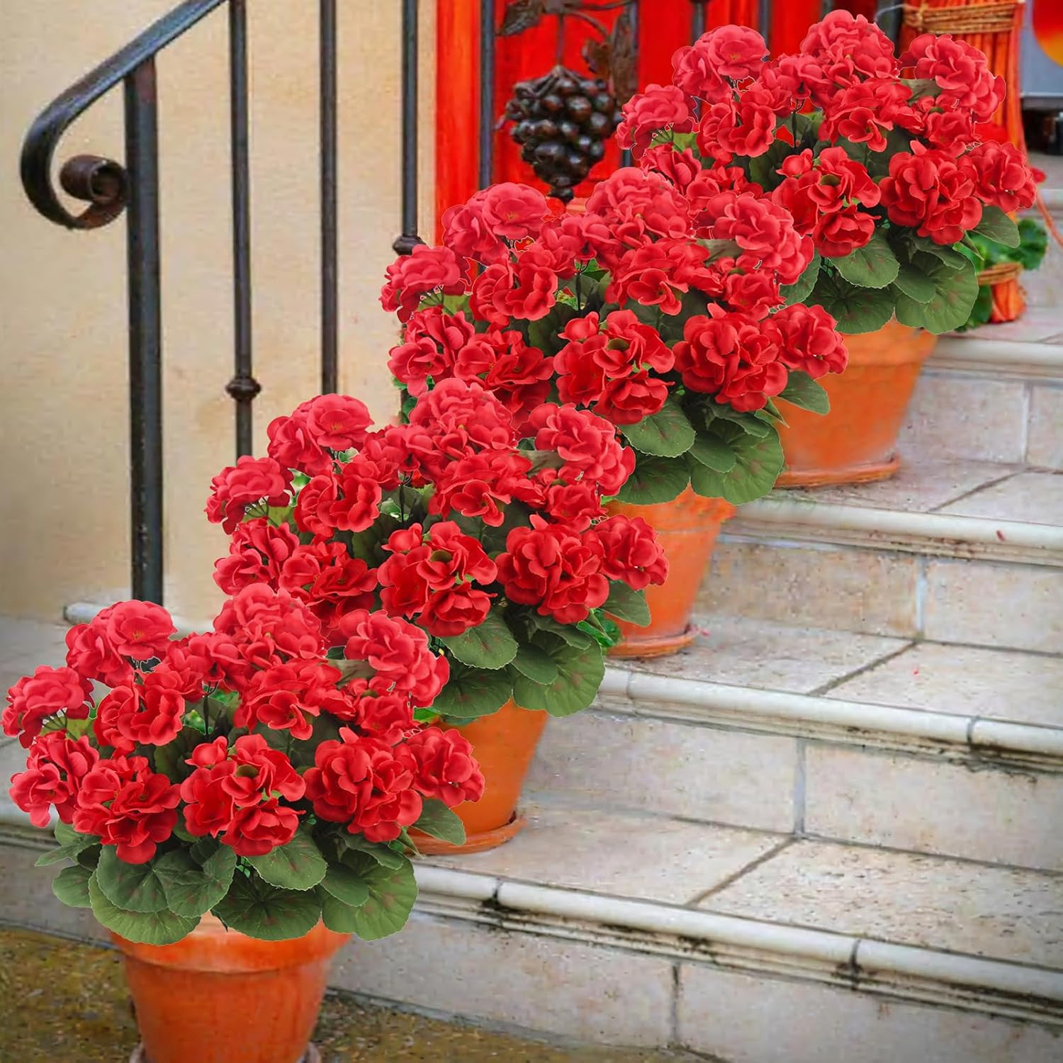 3 Pcs Artificial Geraniums Flowers Silk Geraniums for Outdoors UV Resistant Red
