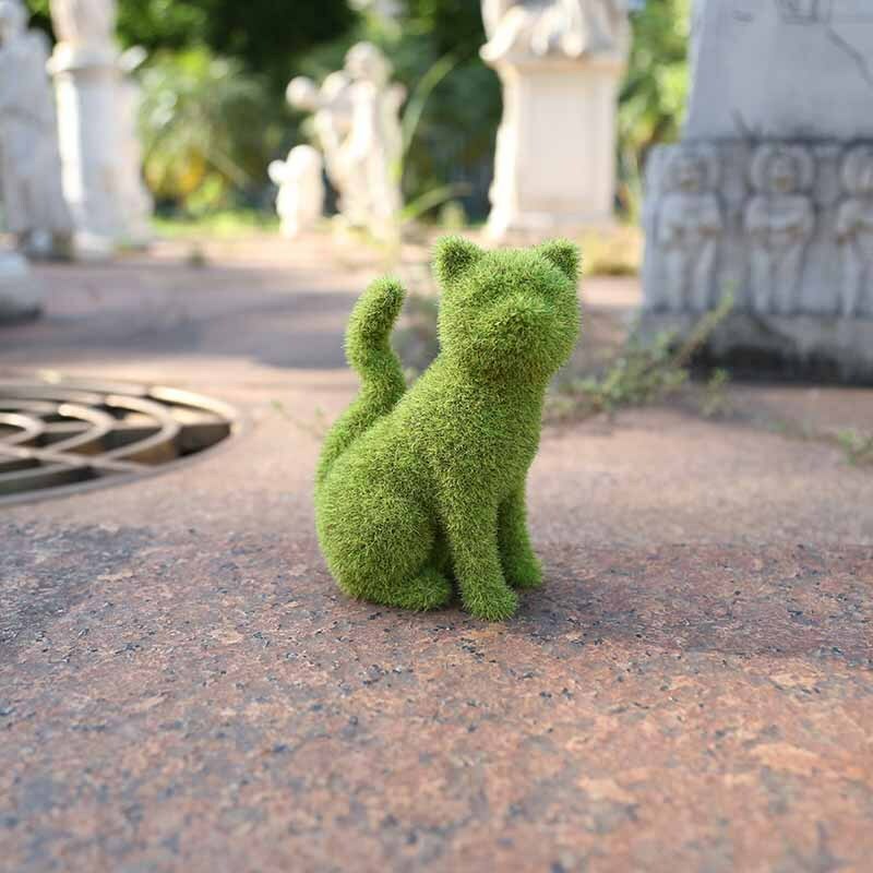 Dog Statue Decorative Cat Topiary Flocking Sculptures Outdoor Garden Yard Decor