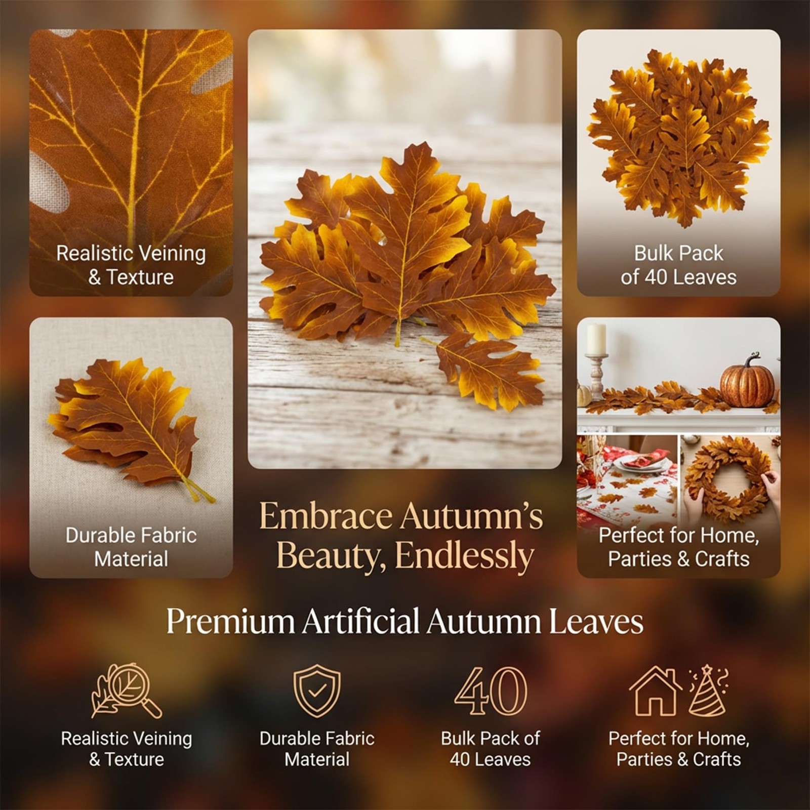 40 PCS Mixed Color Thanksgiving Fall Artificial Maple Leaves Wall Autumn Decor