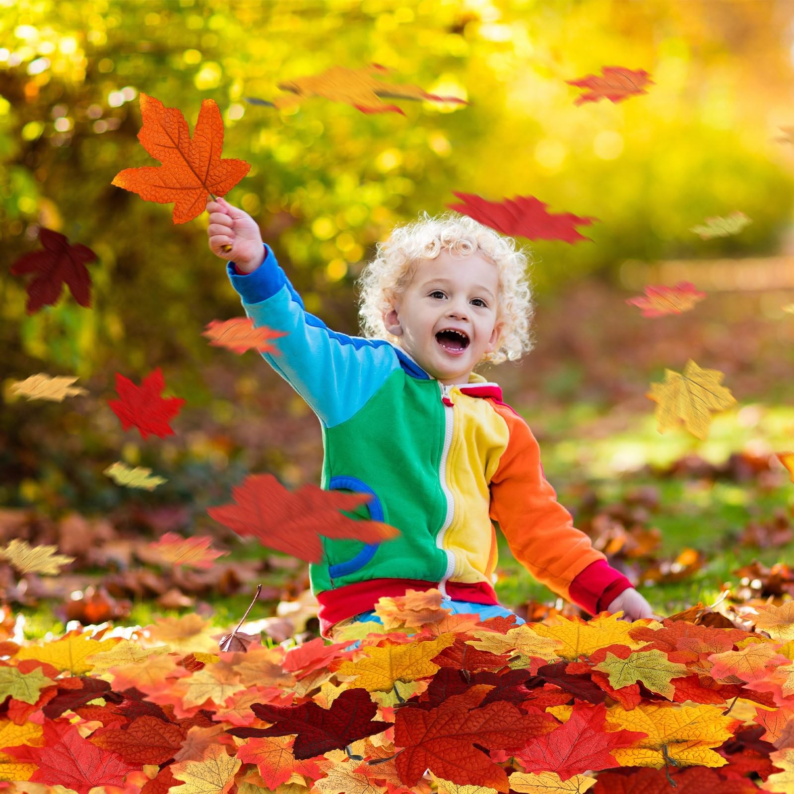 1100 Pcs Thanksgiving Artificial Maple Leaves Bulk Faux Autumn Mixed Leaf