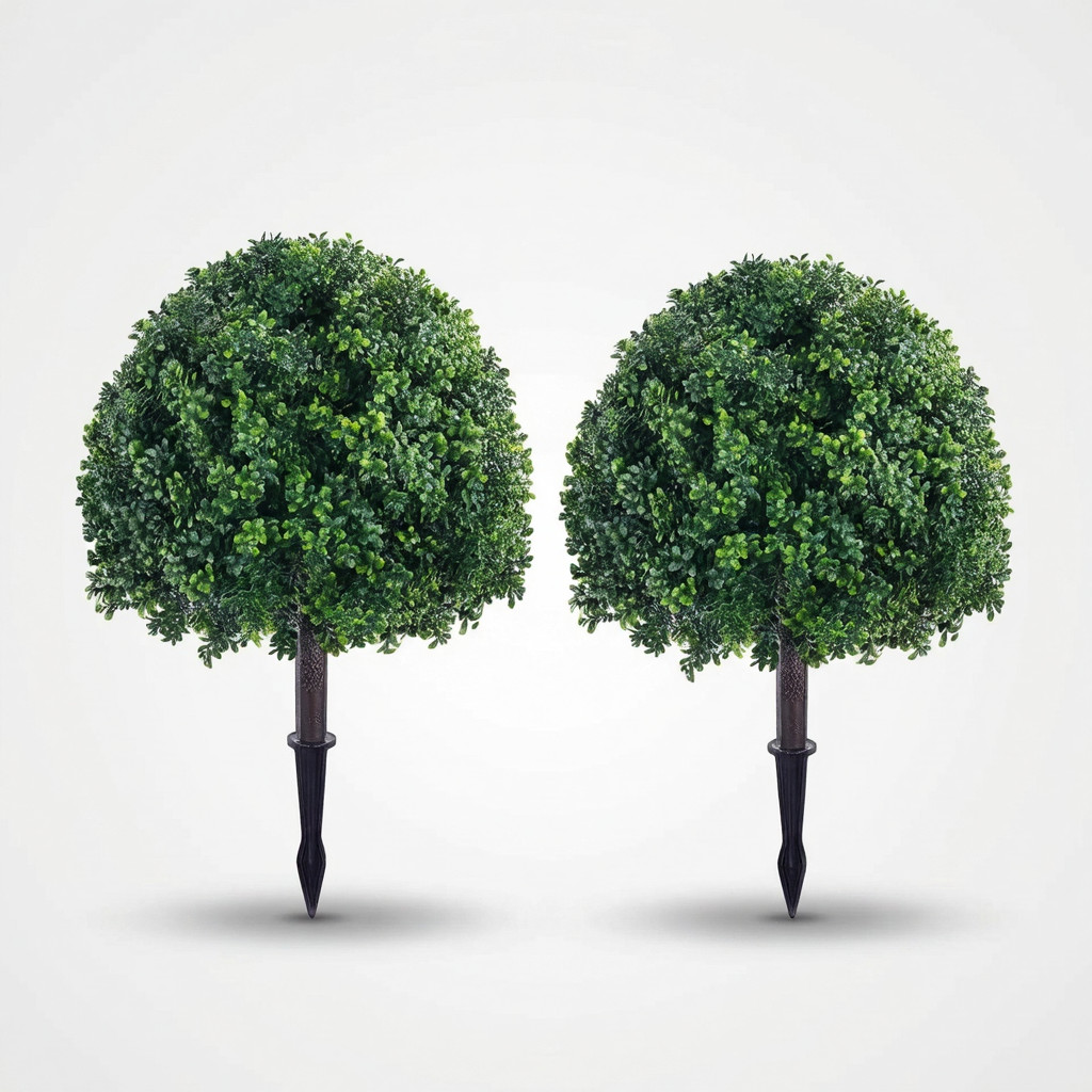 24.8 Inch Faux Boxwood Topiary Trees 2 Sets Artificial Round Bush Balls