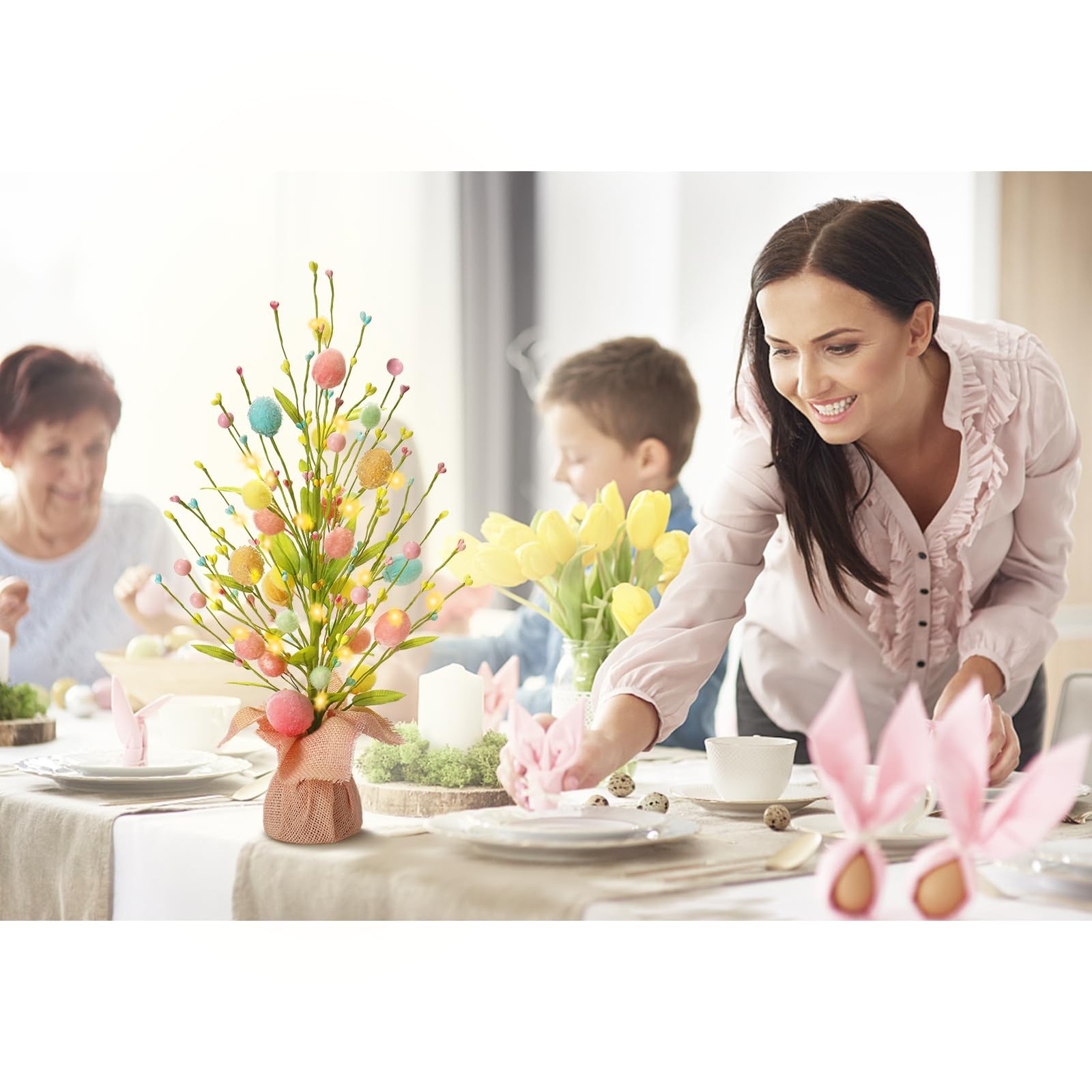 Easter Decorations, Artificial 18 Inch PreLit Easter Egg Tree Tabletop Decor …