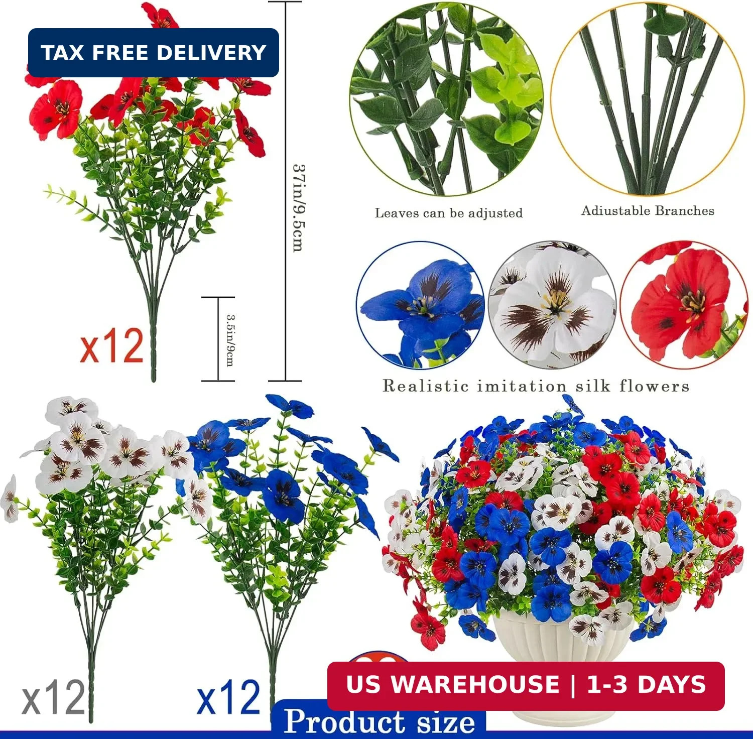 18 Pcs Artificial Fake Pansy Flowers for Outdoor, UV Resistant Faux Silk Pansies