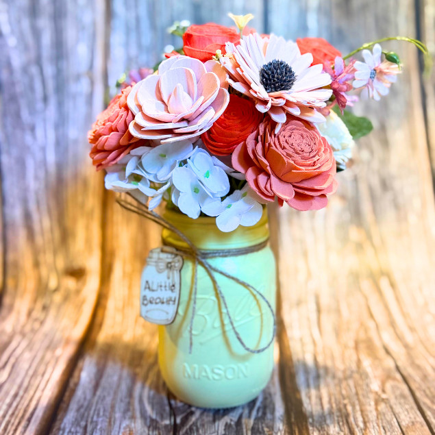 Sola Wood Bridal Bouquet Summer Floral Personalized Arrangement 16oz Mason Jar