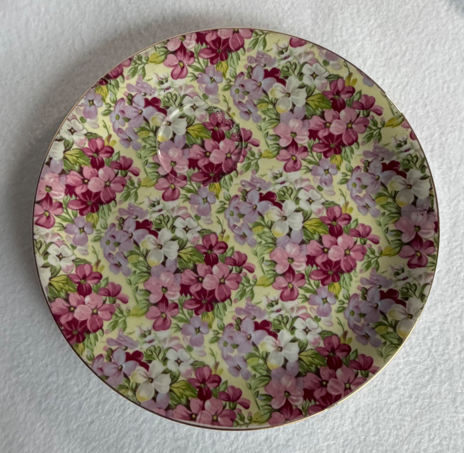 4 Vtg Chintz Summertime 8” Plates Floral Garden Cottagecore Wall Decor & Hangers