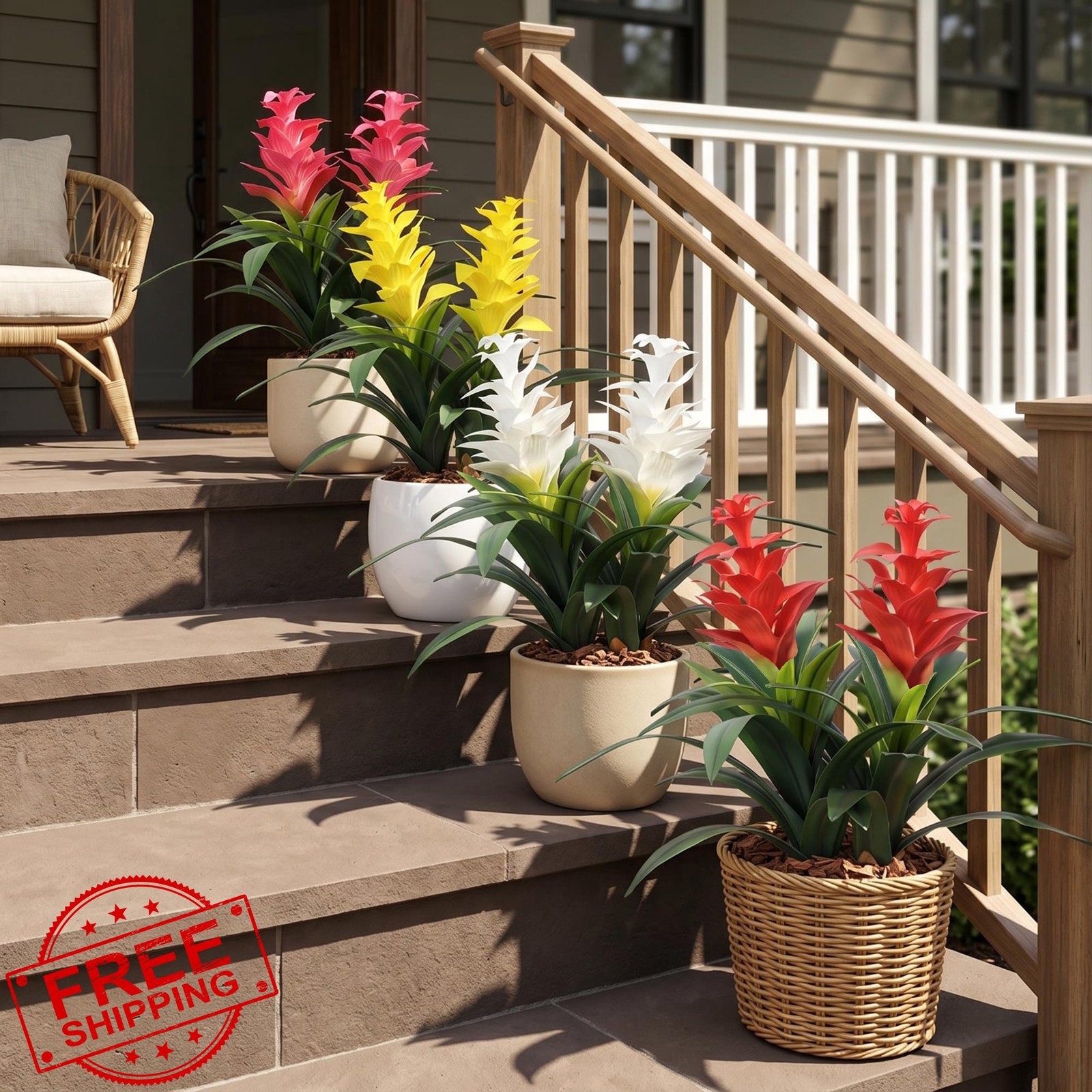 Ivydale Fake Flowers Bromeliad White 16.93″ 2 Pcs