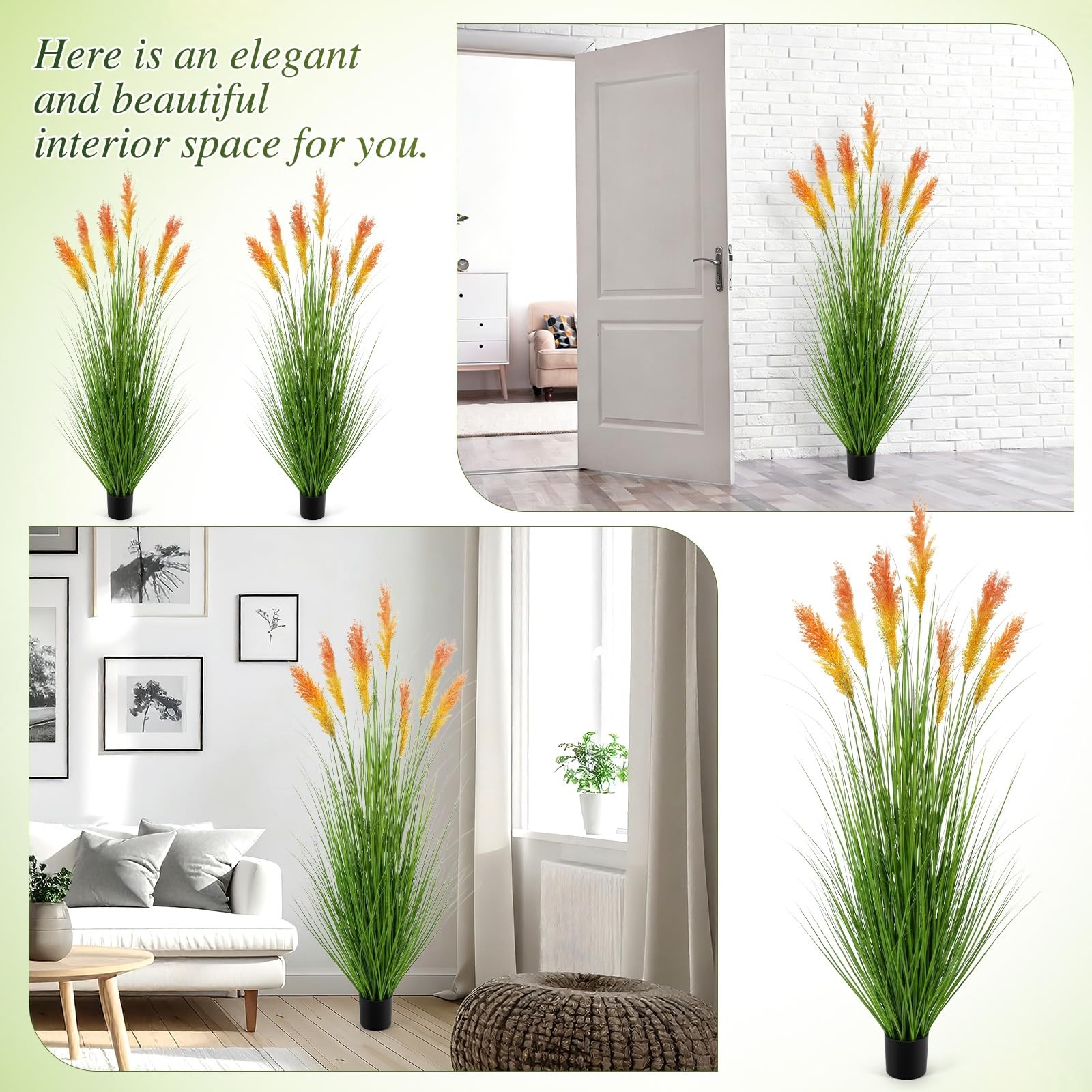 4 Pack 5 ft Tall Artificial Grass Plant Outdoor Faux Pampas Grass Potted Orna…
