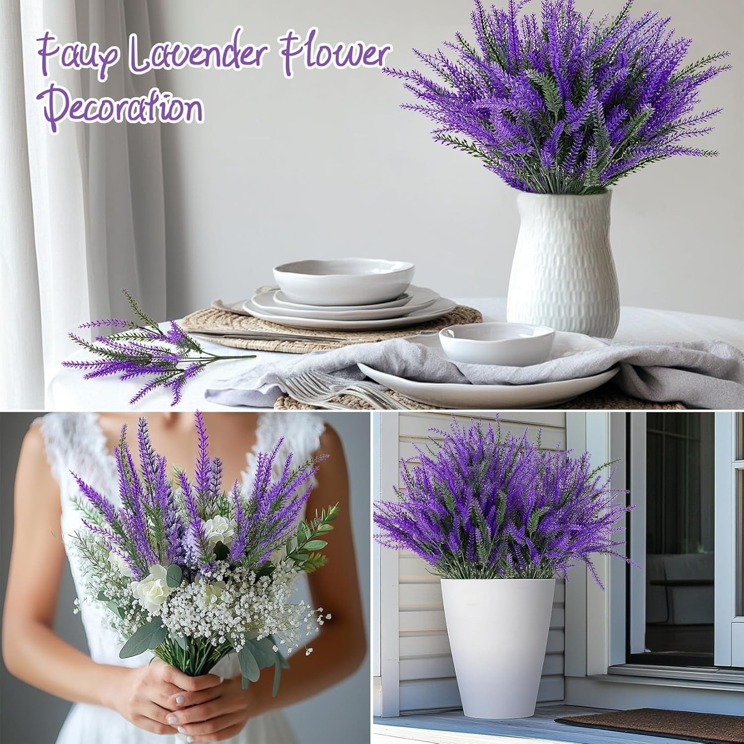 RAINFLOW Artificial Lavender Flowers – 8 Pcs Faux Lavender Plant Artificial Fake