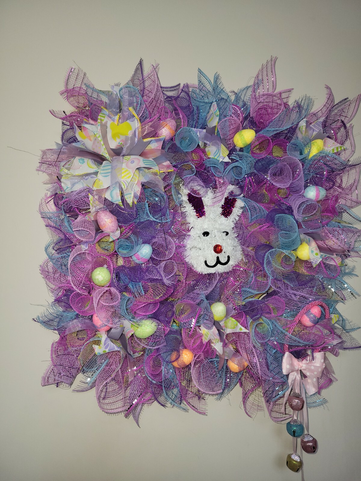 ESTER bunny HAPPY Mesh Front Door Wreath Decor Decoration square pink blue yello