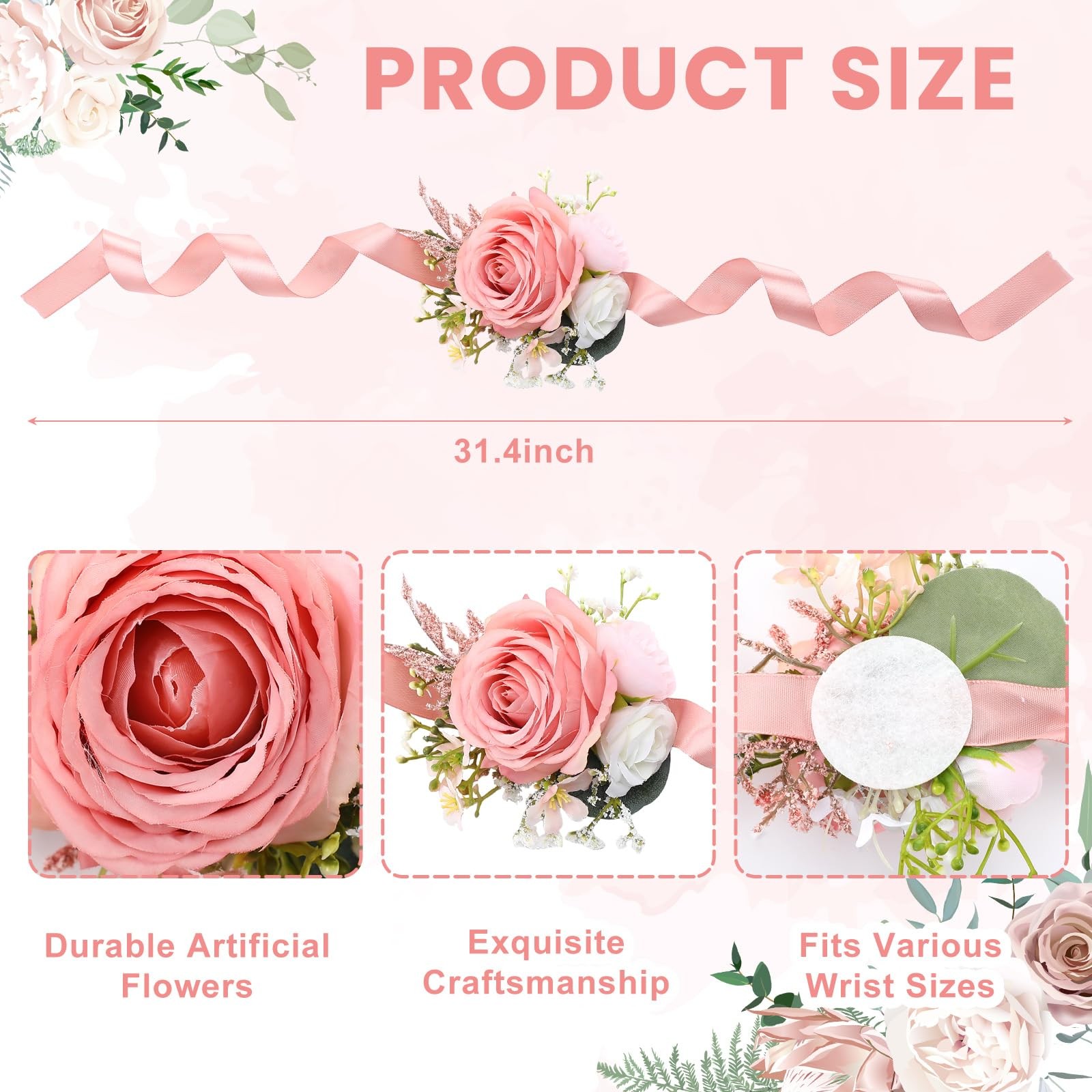 Dusty Pink Wrist Corsage Wedding Bridal Hand Flower Decor Prom 6 PCS