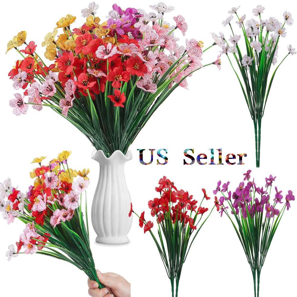 Artificial Flowers Outdoor Plastic Fake Plants UV Resistant Home Garden Decor US