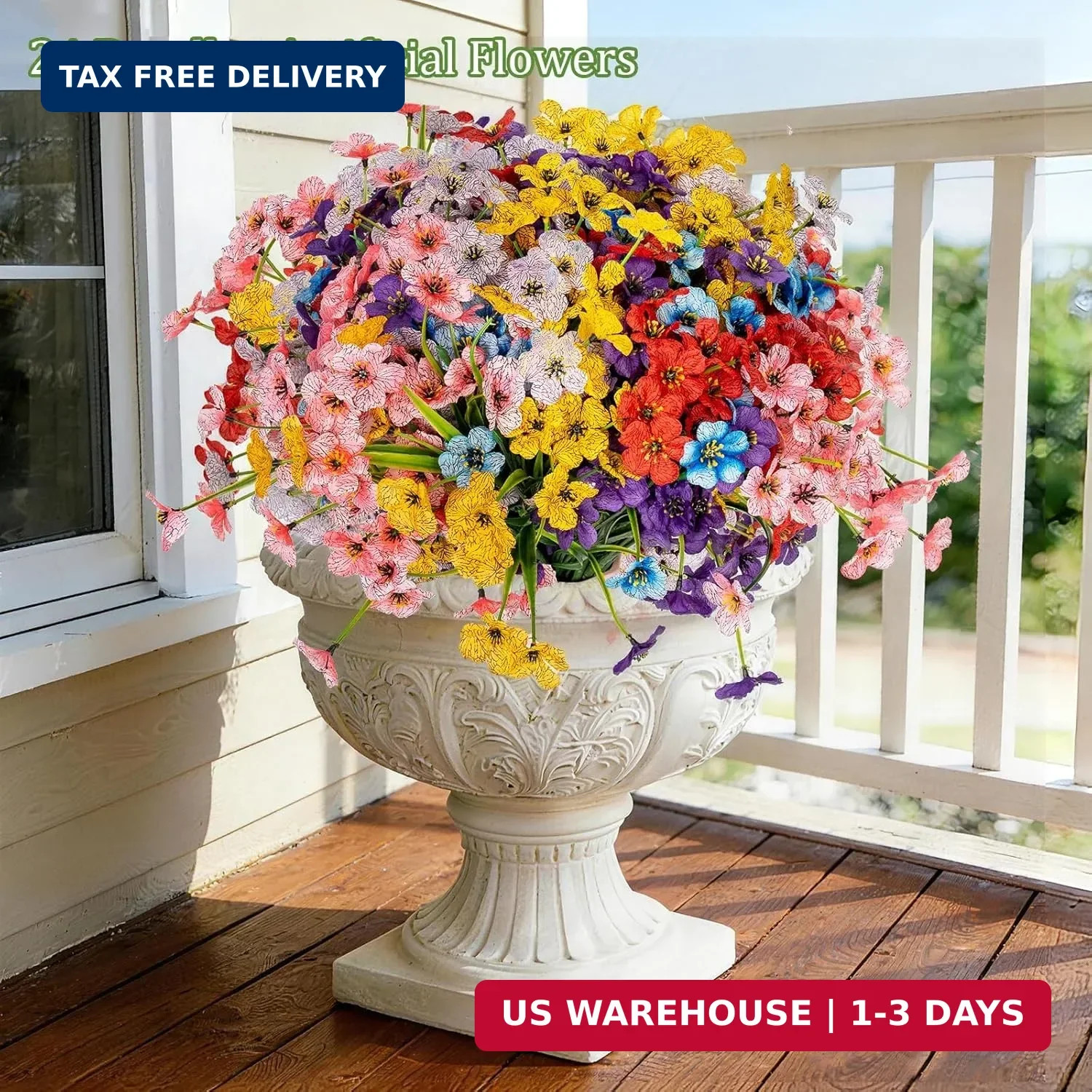 PADONISE 24 Bundles Artificial Flowers UV Resistant, Fake Silk Flowers Bulk for