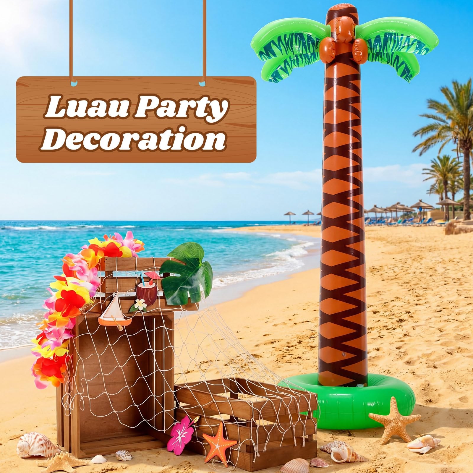11 Pcs Hawaiian Party Decoration Set 70 Inch Giant Inflatable Palm Tree Woode…