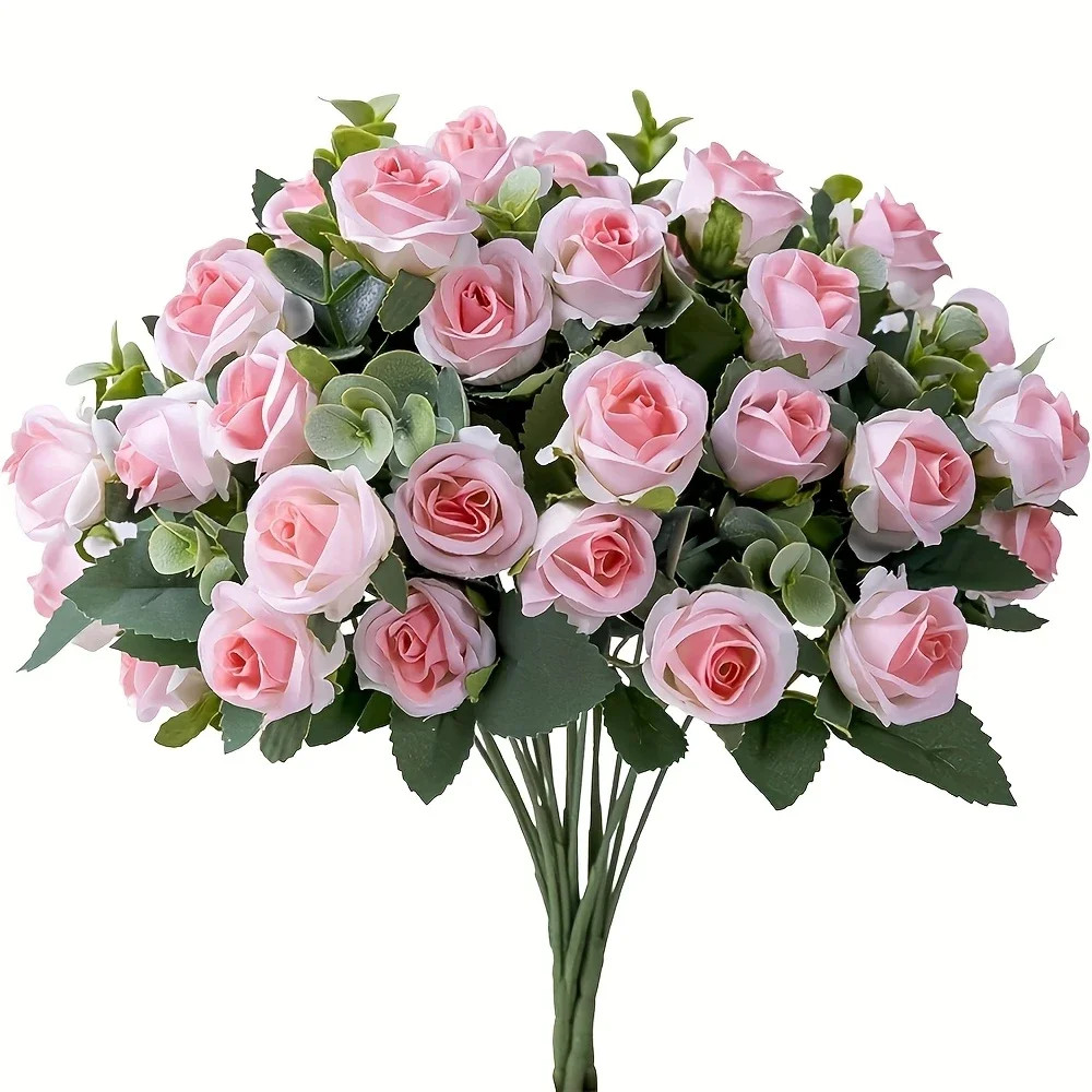 10 Heads Artificial Flower Silk Rose White Eucalyptus Leaves Peony Bouquet Fake