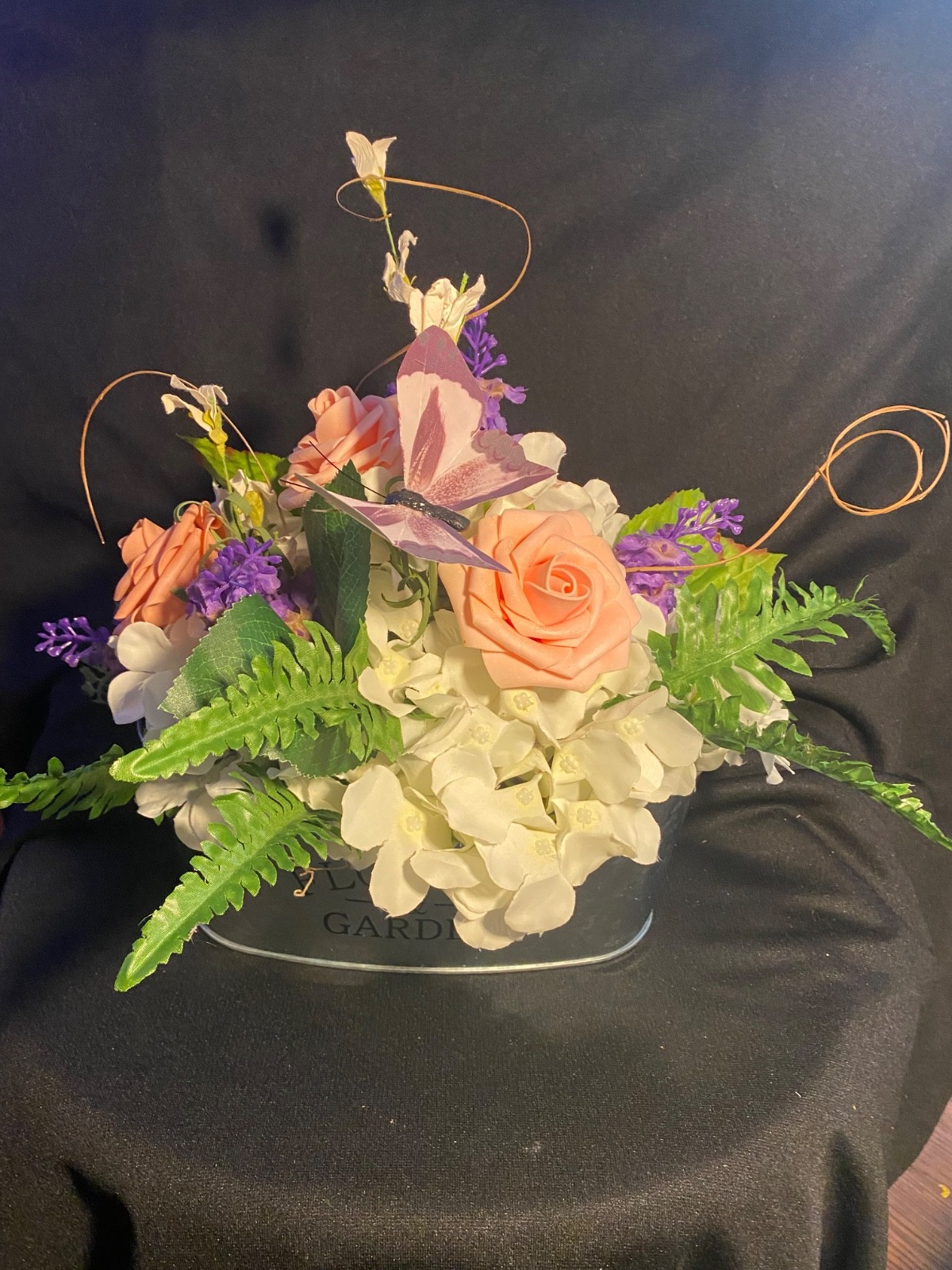 Hydrangeas, Roses, & Butterfly Silk Flower Centerpiece