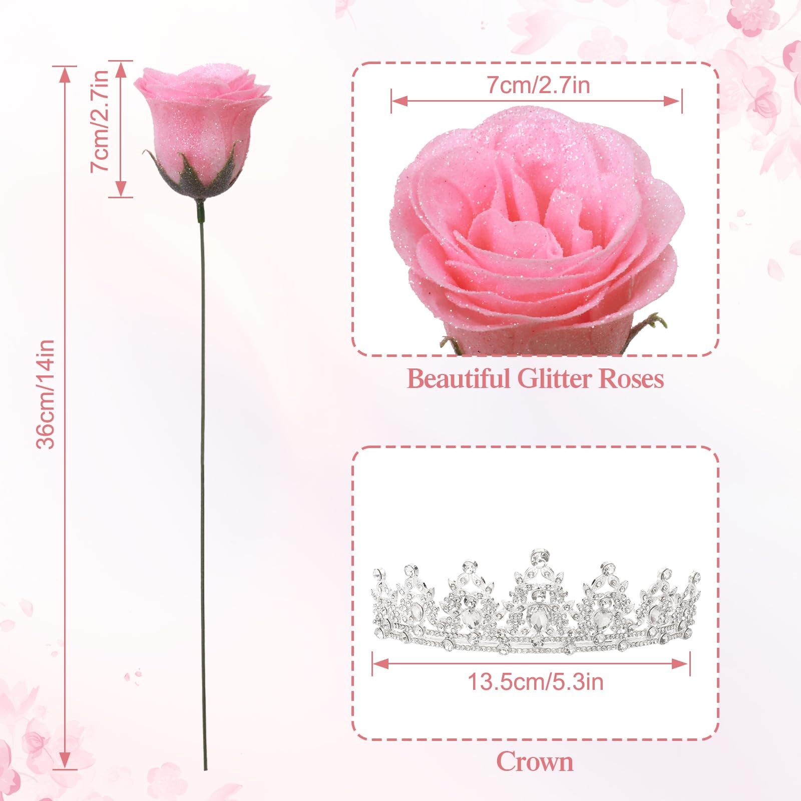 Glitter Roses Bouquet 24 Pink DIY Gift for Women Mom – Birthday Decor