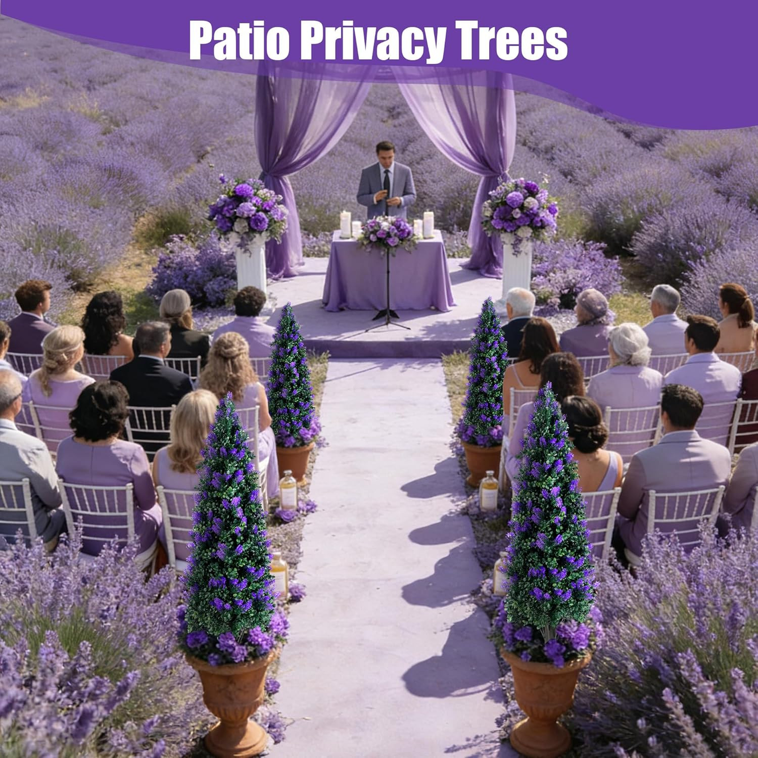 Set of 2 UV Resistant 3.3FT Artificial Lavender Topiary Trees for Indoor/Outdoor